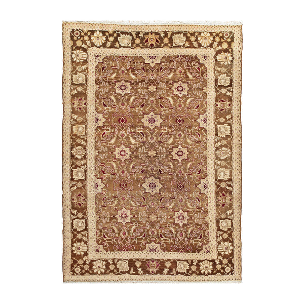 Intricately designed oriental rug with floral and geometric motifs.