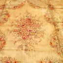 Close-up of floral design carpet with beige background and symmetry.