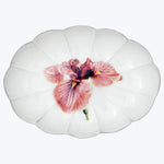 Decorative plate with floral pansy motif in vibrant colors.