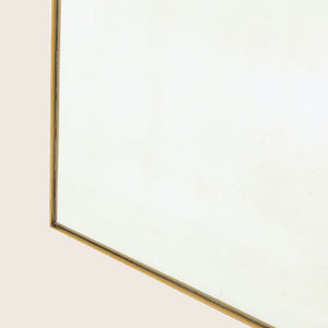 Minimalist gold-framed rectangular mirror on white background, vertical orientation. - hover