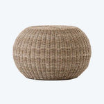 Natural woven rattan pouf with tight basket-weave pattern design