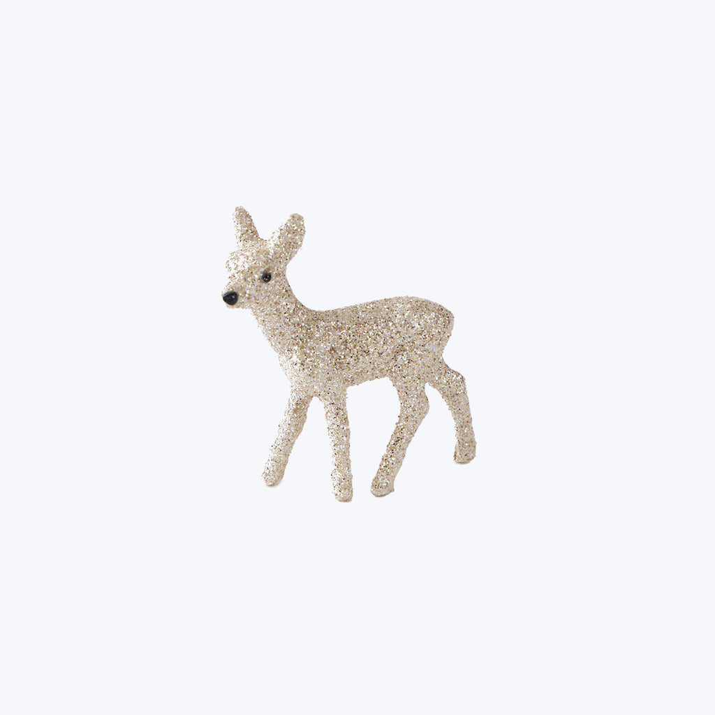 Glittery deer ornament for festive holiday decorations, sparkling with shine.