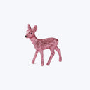 Sparkling pink glitter deer figurine on white background, decorative ornament.