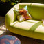 Vibrant lime green sofa creates modern elegance in stylish interior.