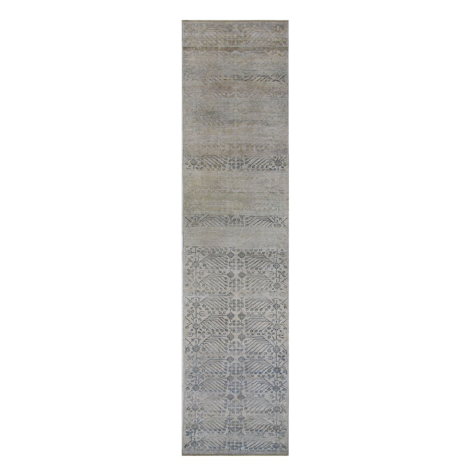 Grey Transitional Wool Silk Blend Runner - 3'1" x 19'7"