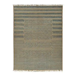 Simple and stylish rectangular area rug with fringe detailing, calming tones.