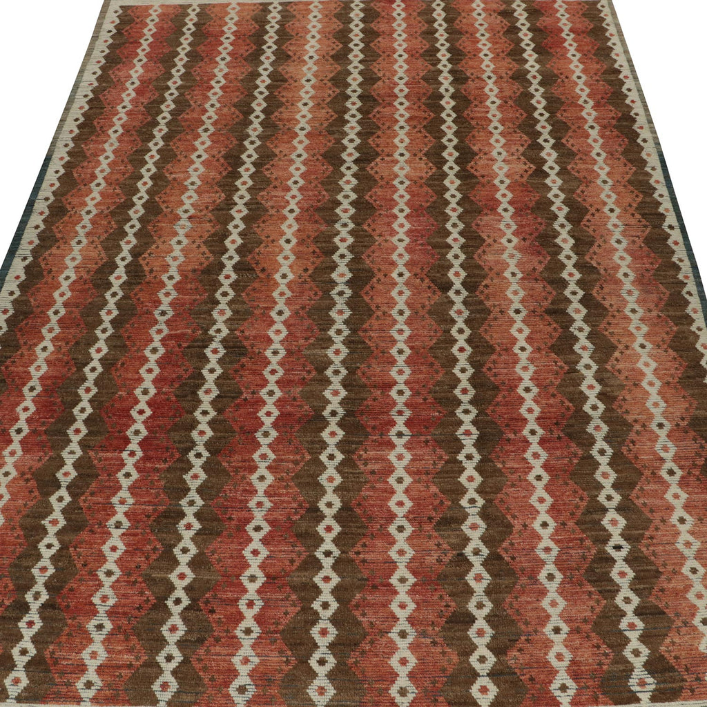 Zameen Red and Brown Geometric Moroccan Rug 9'11" x 13'10"
