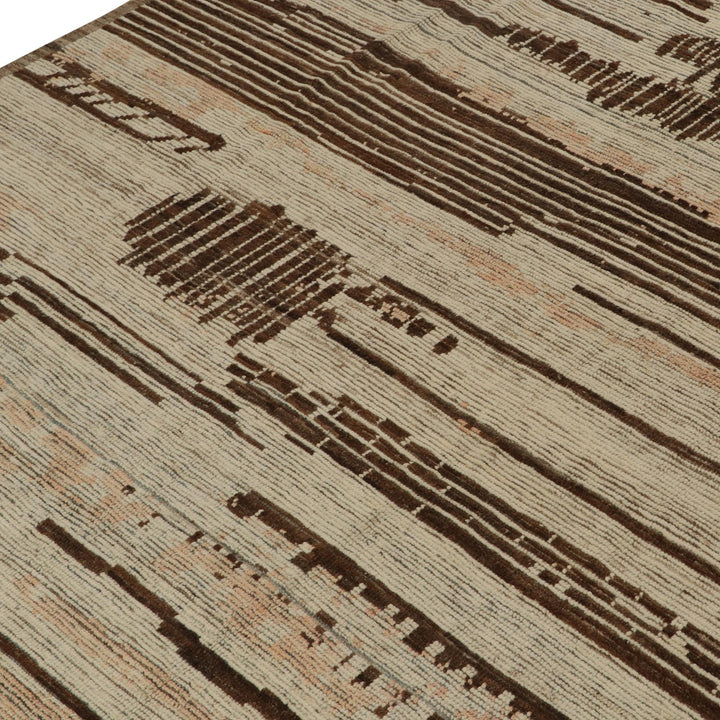 Textured carpet with dark streaks on beige background, rustic design.