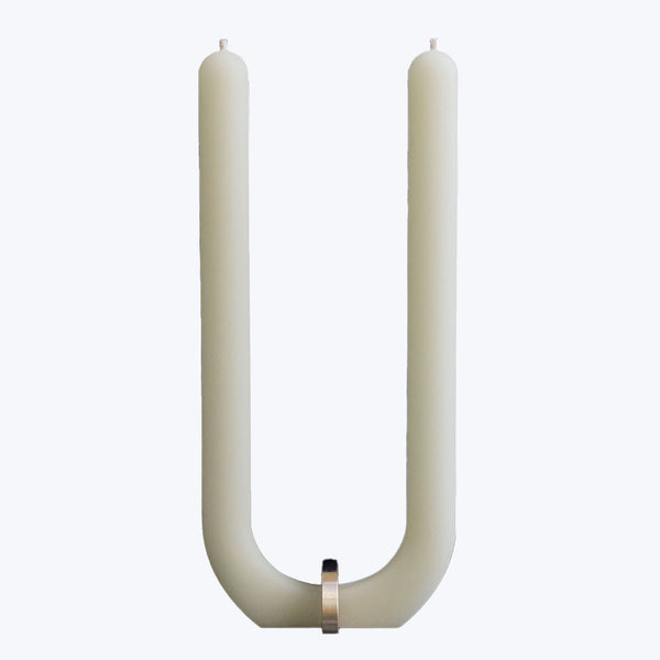U Candle with Brass Holder-White