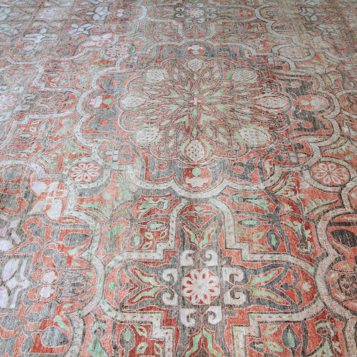 Intricate mosaic pattern with geometric shapes and floral motifs.