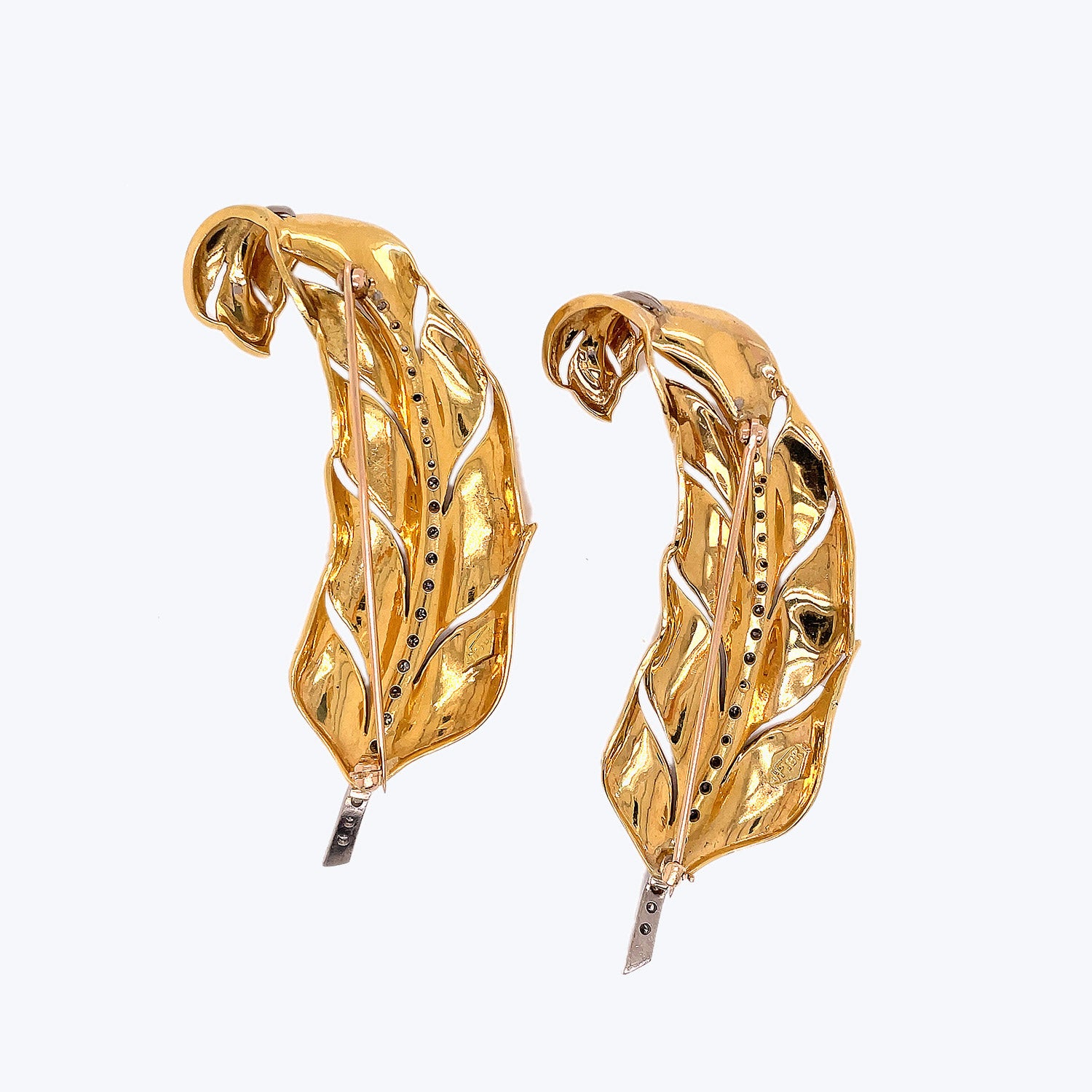 Pair of Vintage 18K Yellow Gold and Diamond Leaf Brooches Default Title