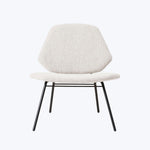 Modern minimalist chair with textured upholstery and sleek metal legs.
