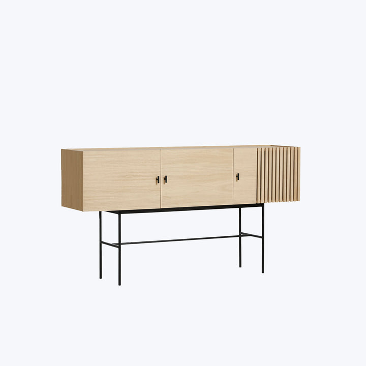 Modern light wood sideboard with black metal legs, minimalist design