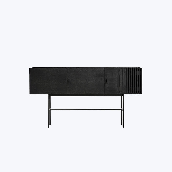 Modern black sideboard with matte finish and minimalist design aesthetic.