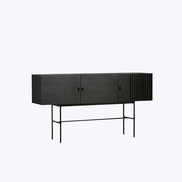 Modern black sideboard with textured finish and sleek metal frame