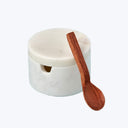 White Marble Lidded Cellar with Wood Spoon Default Title