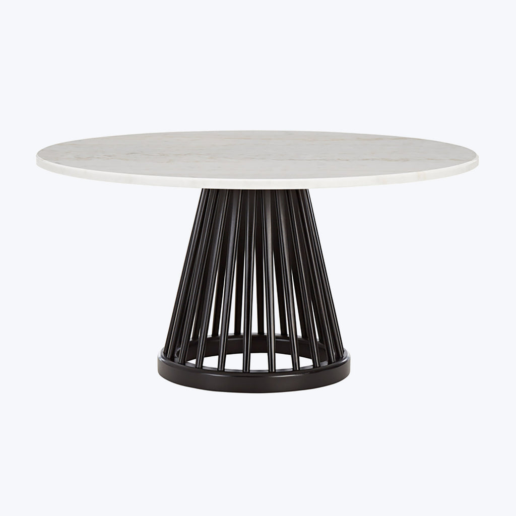 Fan Table-Black-White Marble-35"