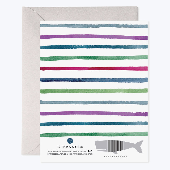 Colorful striped greeting card by E. FRANCES PAPER, USA made.