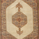 An ornate Persian rug with intricate patterns and vibrant colors.