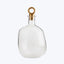 Elegant glass decanter with gold-toned stopper, perfect for beverages.
