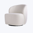 Modern swivel armchair with curved back and comfortable seat in beige upholstery.
