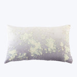Rectangular pillow with white to light purple gradient and floral design.