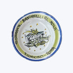Italian seafood restaurant souvenir plate from Fiumicino, Roma with fish illustrations.