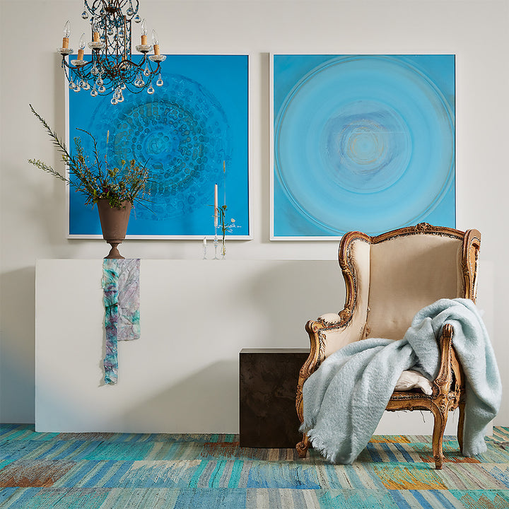 An artistically curated interior showcasing a blend of modern and vintage elements.