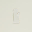 Minimalist white oven mitt with quilted design and hanging loop.