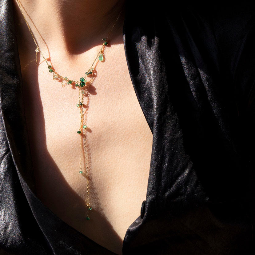 Emerald Lariat Style Necklace