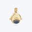 Nautical-themed gold pendant with blue enamel and gemstones detailing.