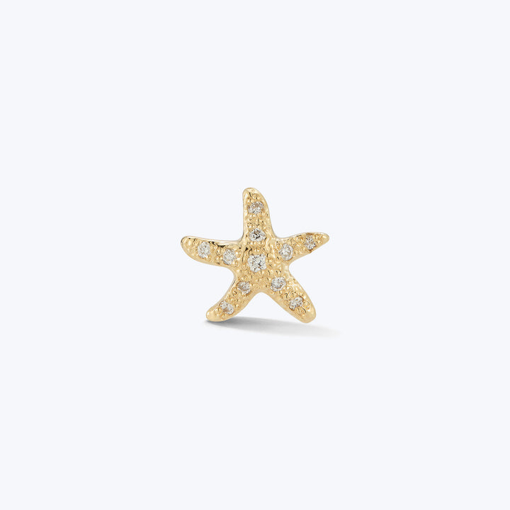 Sparkling starfish pendant with gold setting and clear gemstones.