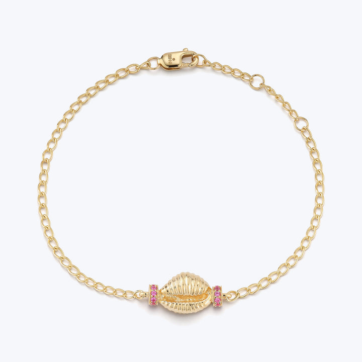 Gold bracelet with seashell design and pink gemstones, classic style